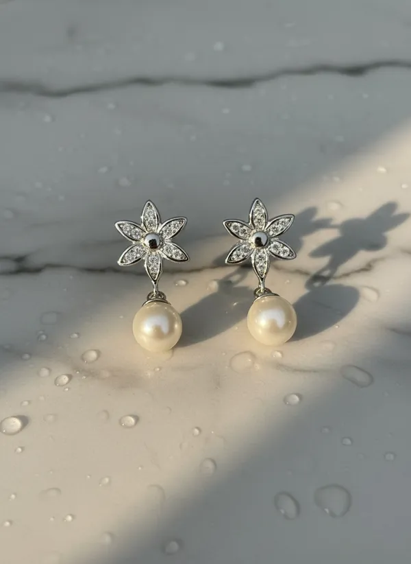 Silver_Flower_Pearl_Drop_Earrings_925_Sterling_Silver